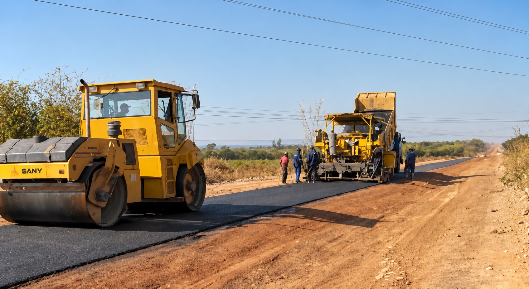 Road construction equipment at a work site